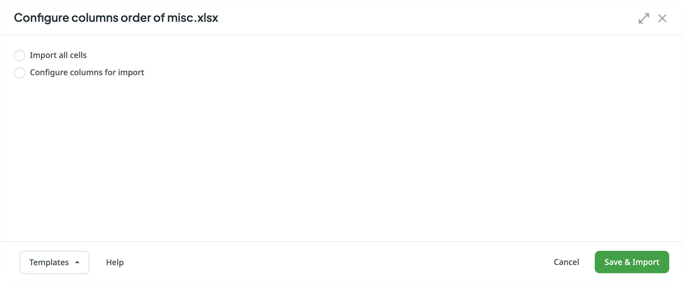 XLSX dosyaları için başlangıç ​​yapılandırma seçenekleri